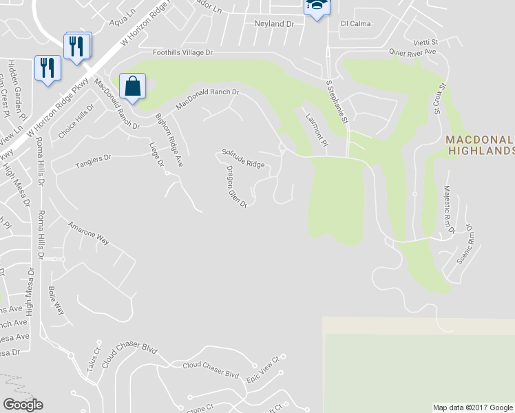 map of restaurants, bars, coffee shops, grocery stores, and more near 1479 Dragon Glen Drive in Henderson