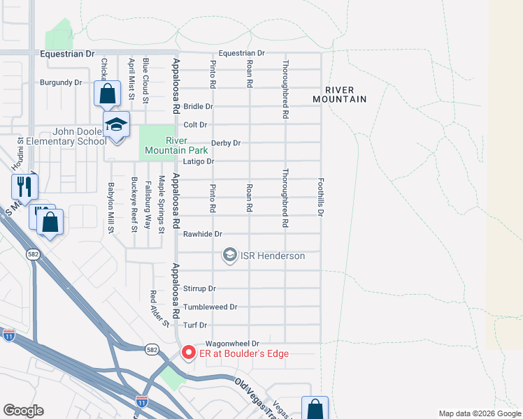 map of restaurants, bars, coffee shops, grocery stores, and more near 1611 Quarter Horse Drive in Henderson