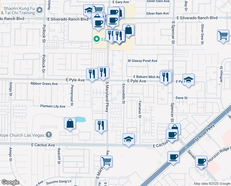 map of restaurants, bars, coffee shops, grocery stores, and more near 10192 South Maryland Parkway in Las Vegas