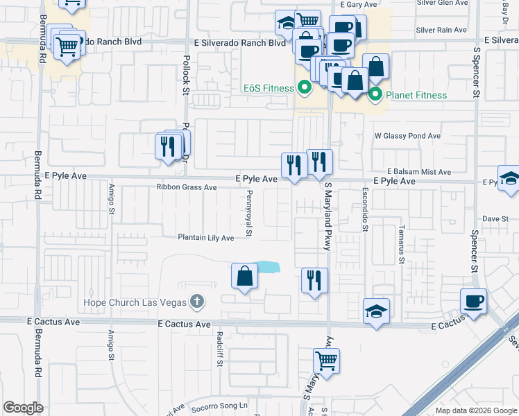map of restaurants, bars, coffee shops, grocery stores, and more near 10179 Arlington Abby Street in Las Vegas
