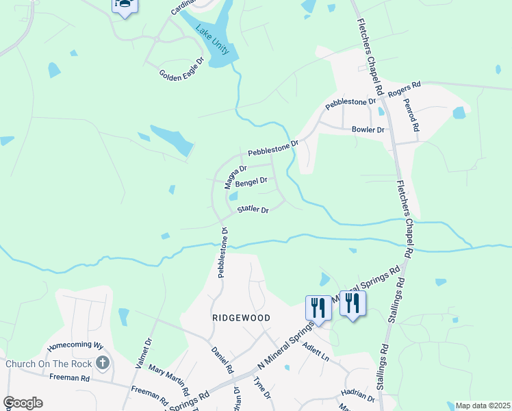 map of restaurants, bars, coffee shops, grocery stores, and more near 1019 Statler Drive in Durham