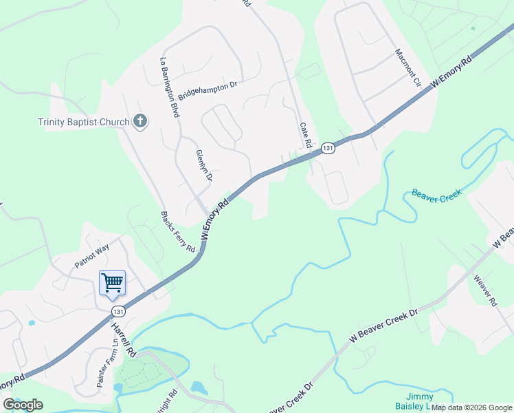 map of restaurants, bars, coffee shops, grocery stores, and more near 5522 West Emory Road in Powell
