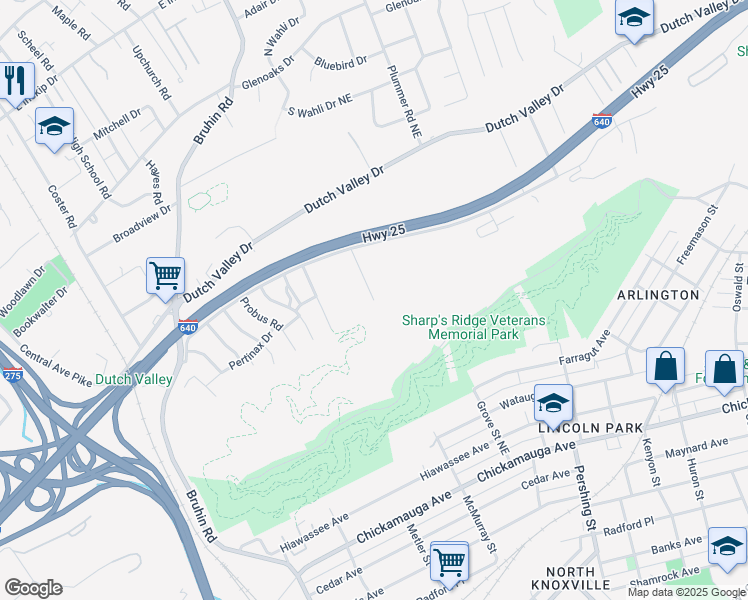 map of restaurants, bars, coffee shops, grocery stores, and more near 3901 Summercrest Way in Knoxville