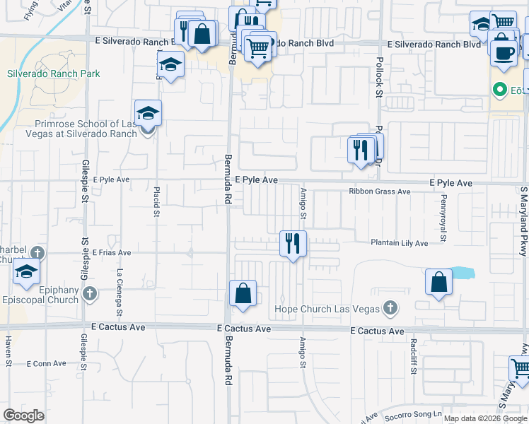 map of restaurants, bars, coffee shops, grocery stores, and more near 10195 Tree Bark Street in Las Vegas