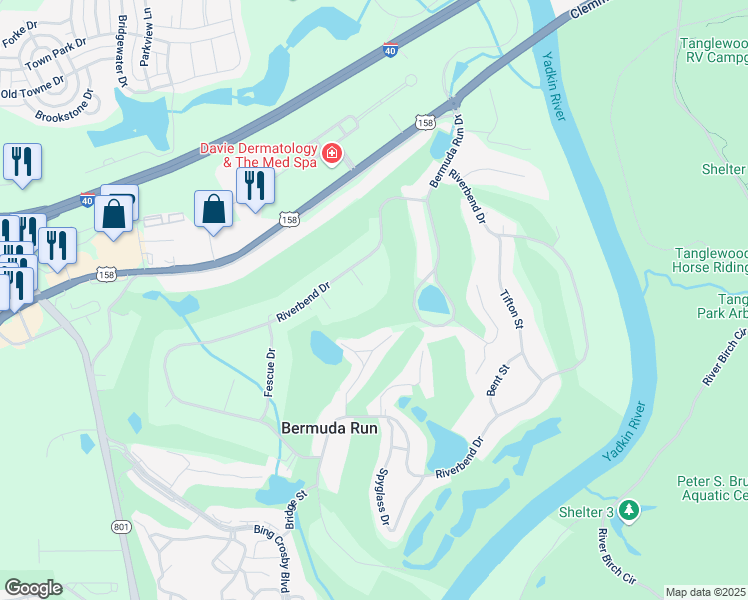 map of restaurants, bars, coffee shops, grocery stores, and more near 118 Azalea Circle in Advance
