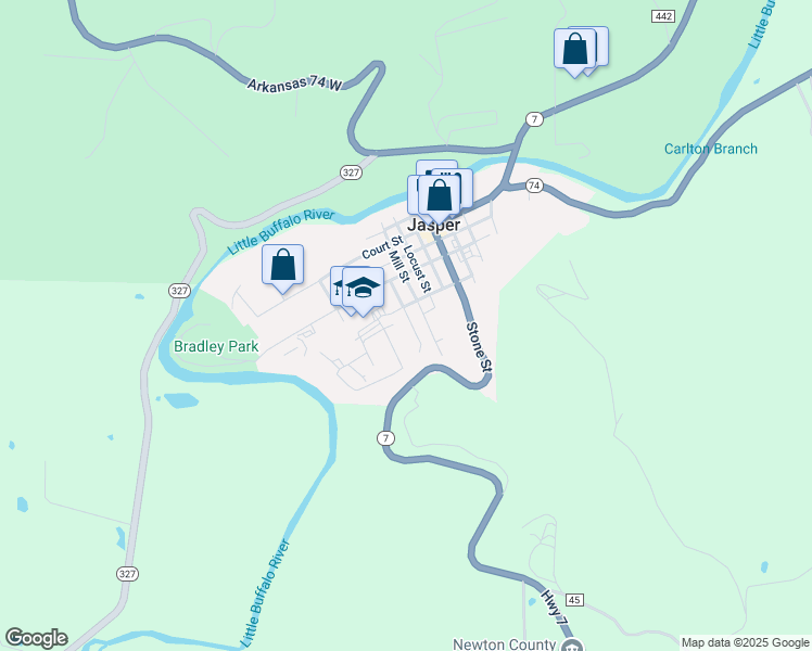 map of restaurants, bars, coffee shops, grocery stores, and more near 102 Mountain Street in Jasper