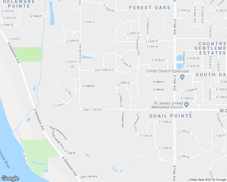 map of restaurants, bars, coffee shops, grocery stores, and more near 10928 South Quebec Place in Tulsa