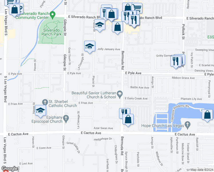 map of restaurants, bars, coffee shops, grocery stores, and more near 345 Whispering Tree Avenue in Las Vegas