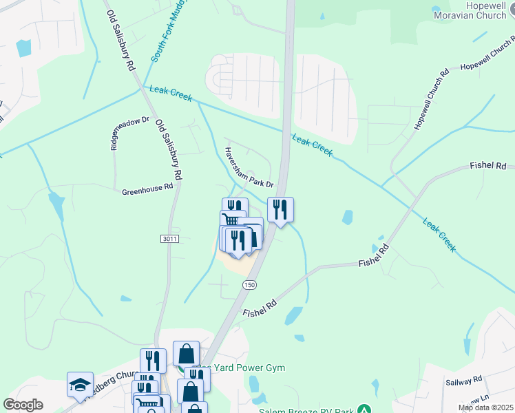 map of restaurants, bars, coffee shops, grocery stores, and more near 1660 Olivers Crossing Circle in Winston-Salem