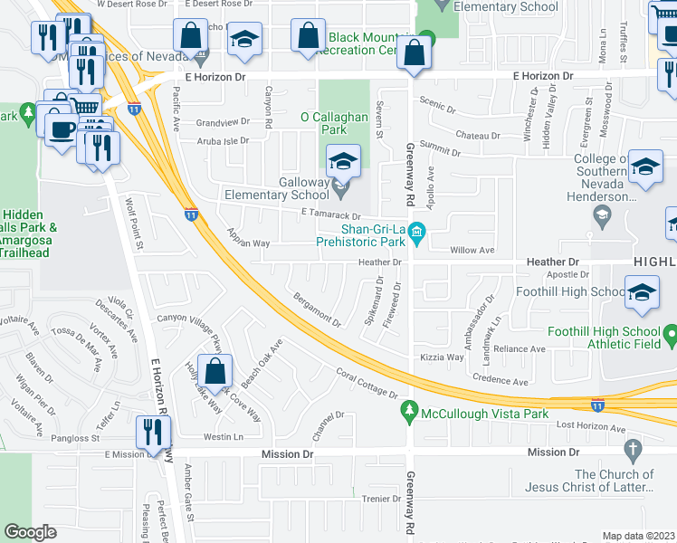 map of restaurants, bars, coffee shops, grocery stores, and more near 804 Crabapple Drive in Henderson