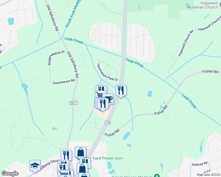 map of restaurants, bars, coffee shops, grocery stores, and more near 1656 Olivers Crossing Circle in Winston-Salem