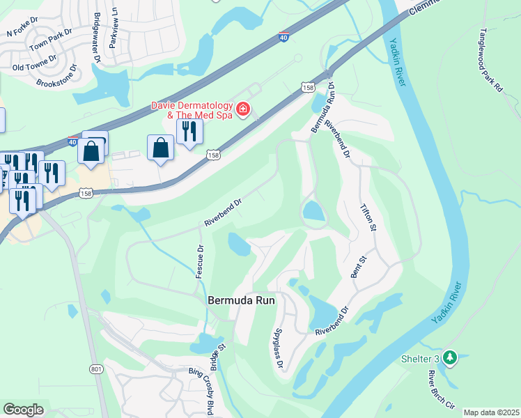 map of restaurants, bars, coffee shops, grocery stores, and more near 118 Azalea Circle in Advance