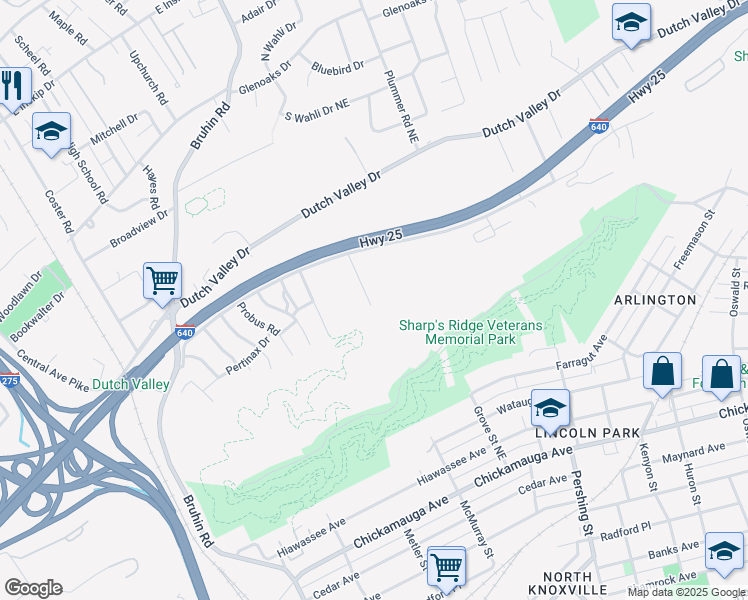 map of restaurants, bars, coffee shops, grocery stores, and more near 3901 Summercrest Way in Knoxville