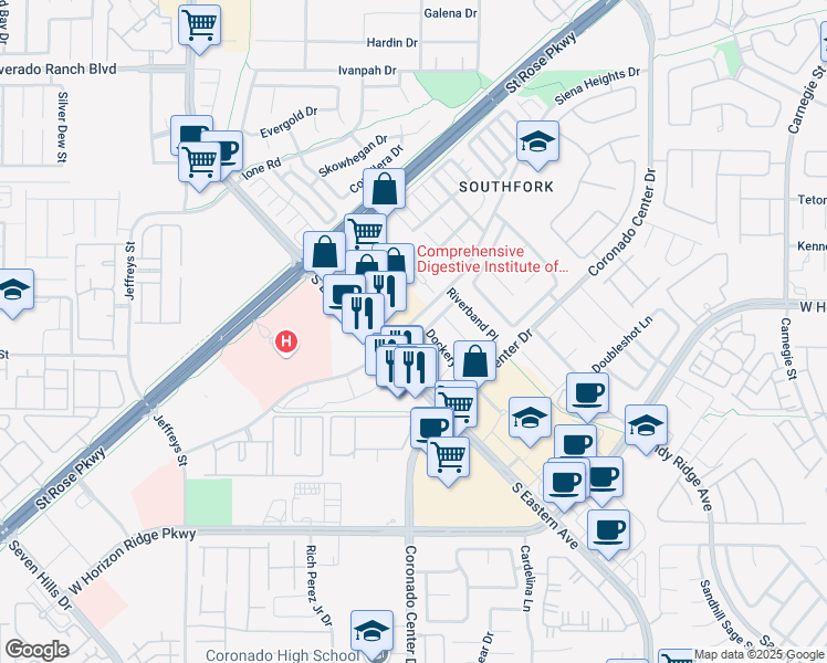 map of restaurants, bars, coffee shops, grocery stores, and more near 2745 Summerchase Lane in Henderson