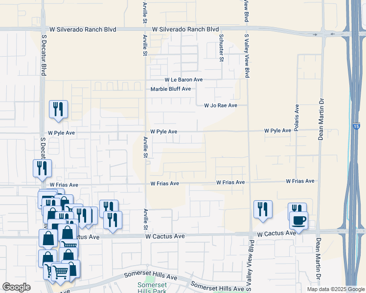 map of restaurants, bars, coffee shops, grocery stores, and more near 10165 Hinson Street in Las Vegas