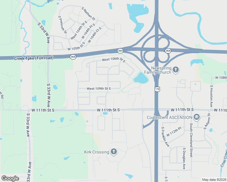 map of restaurants, bars, coffee shops, grocery stores, and more near 11010 South Kennedy Street in Jenks