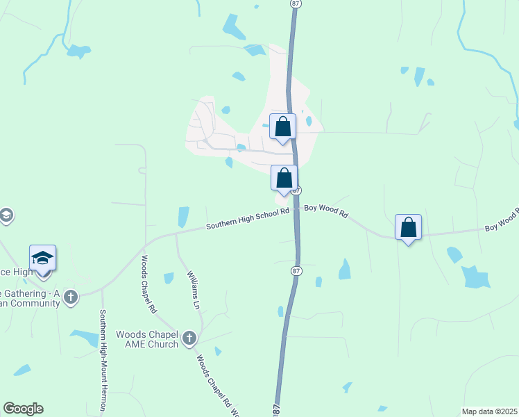 map of restaurants, bars, coffee shops, grocery stores, and more near 153 Southern High School Road in Graham
