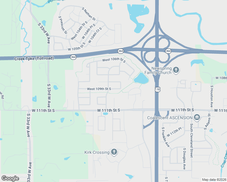 map of restaurants, bars, coffee shops, grocery stores, and more near 11010 South Kennedy Street in Jenks