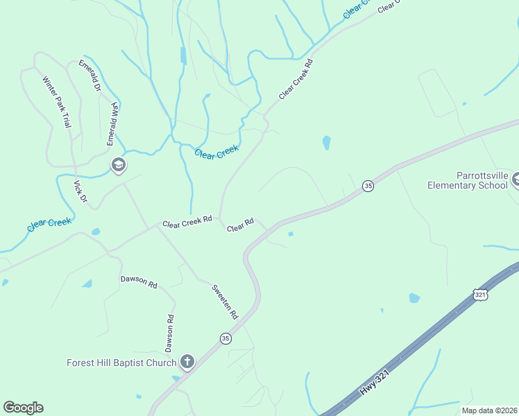 map of restaurants, bars, coffee shops, grocery stores, and more near 132 Clear Road in Parrottsville