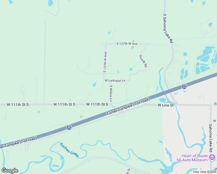 map of restaurants, bars, coffee shops, grocery stores, and more near 10966 South Willow Lane in Sapulpa