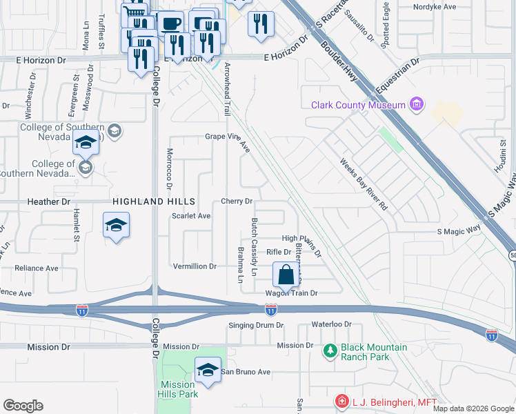 map of restaurants, bars, coffee shops, grocery stores, and more near 954 Chaps Circle in Henderson