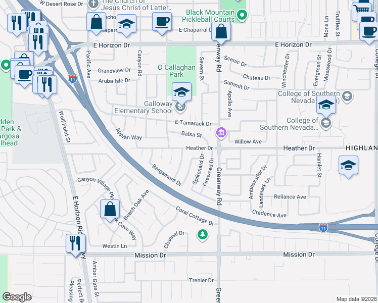 map of restaurants, bars, coffee shops, grocery stores, and more near 809 Crabapple Drive in Henderson