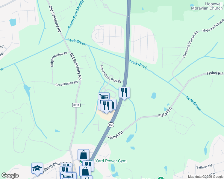 map of restaurants, bars, coffee shops, grocery stores, and more near 1761 Olivers Crossing Circle in Winston-Salem