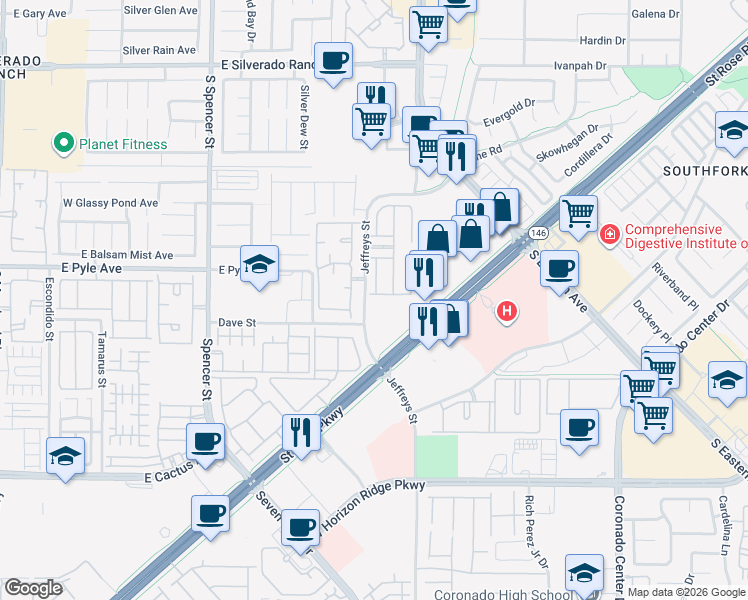 map of restaurants, bars, coffee shops, grocery stores, and more near 2295 Koho Drive in Las Vegas