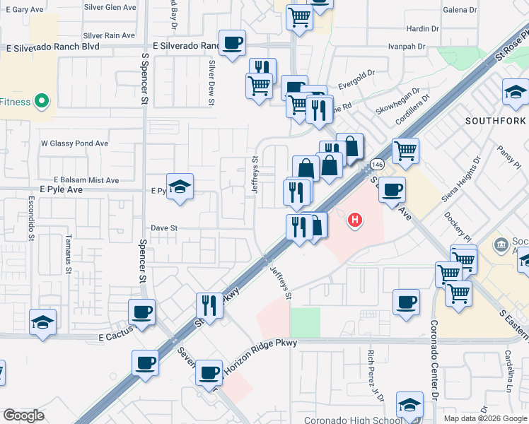 map of restaurants, bars, coffee shops, grocery stores, and more near 2295 Koho Drive in Las Vegas