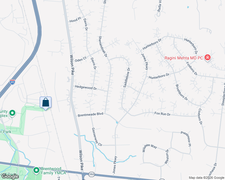 map of restaurants, bars, coffee shops, grocery stores, and more near 812 Shenandoah Drive in Brentwood