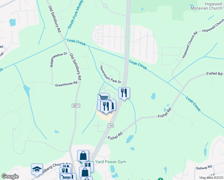 map of restaurants, bars, coffee shops, grocery stores, and more near 1644 Olivers Crossing Circle in Winston-Salem