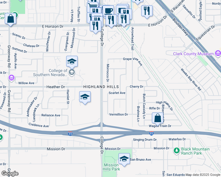 map of restaurants, bars, coffee shops, grocery stores, and more near 748 Morrocco Drive in Henderson