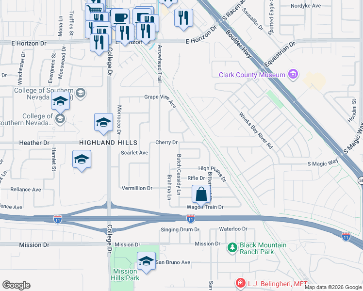 map of restaurants, bars, coffee shops, grocery stores, and more near 954 Chaps Circle in Henderson