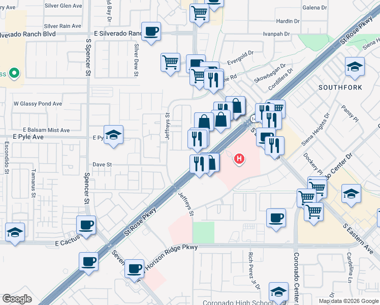 map of restaurants, bars, coffee shops, grocery stores, and more near 2391 Koho Drive in Las Vegas
