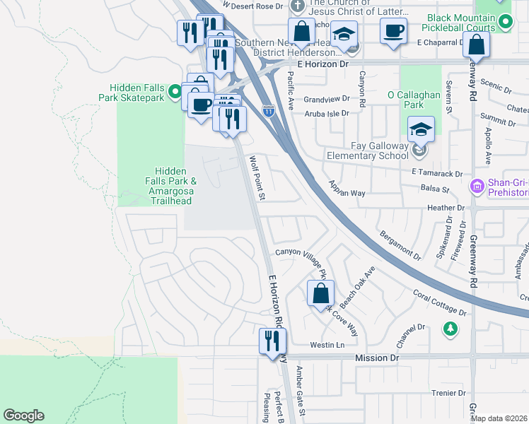 map of restaurants, bars, coffee shops, grocery stores, and more near 803 Sun Bridge Lane in Henderson