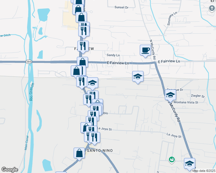 map of restaurants, bars, coffee shops, grocery stores, and more near Calle Chamisal in Espanola