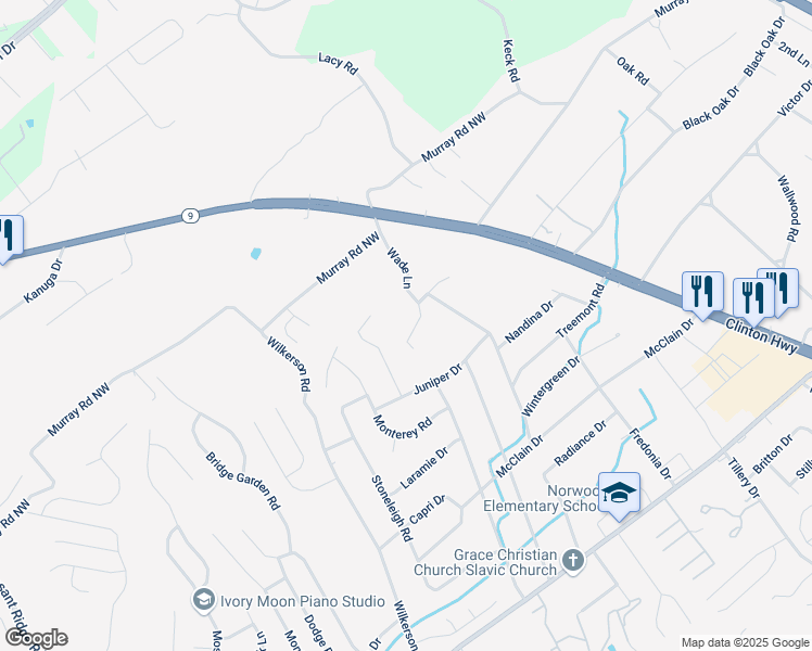 map of restaurants, bars, coffee shops, grocery stores, and more near 5916 Tallent Road in Knoxville
