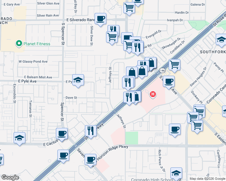 map of restaurants, bars, coffee shops, grocery stores, and more near 2279 Koho Drive in Las Vegas
