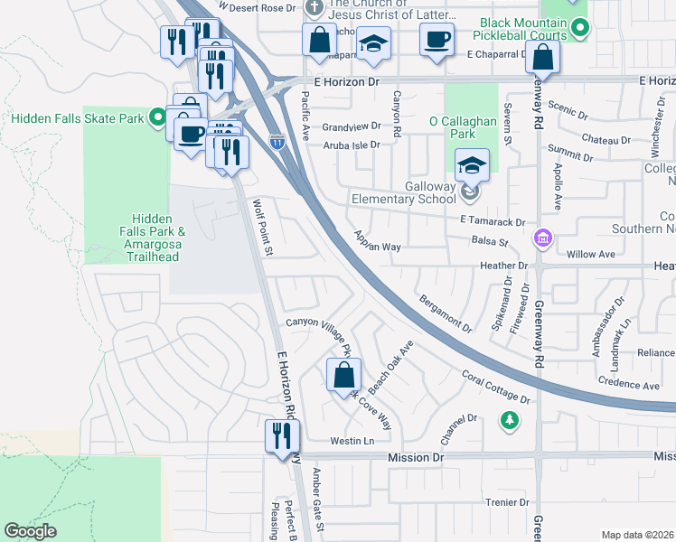 map of restaurants, bars, coffee shops, grocery stores, and more near 808 Rancho Coast Way in Henderson