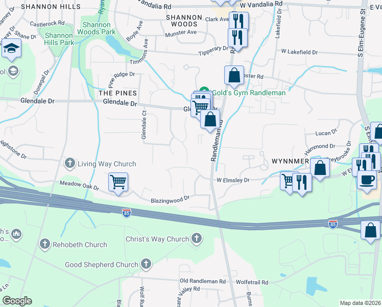 map of restaurants, bars, coffee shops, grocery stores, and more near 812 Nestleway Drive in Greensboro
