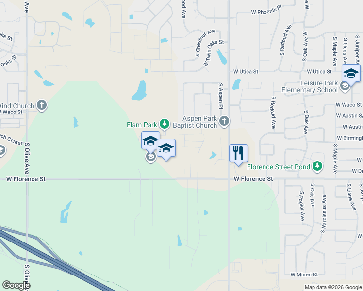 map of restaurants, bars, coffee shops, grocery stores, and more near 2413 West Austin Street in Broken Arrow