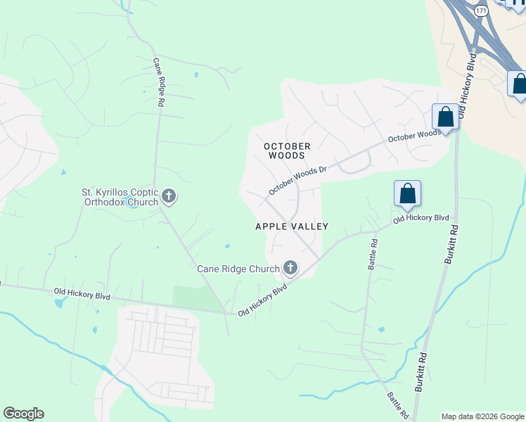 map of restaurants, bars, coffee shops, grocery stores, and more near 7075 Red Apple Road in Nashville