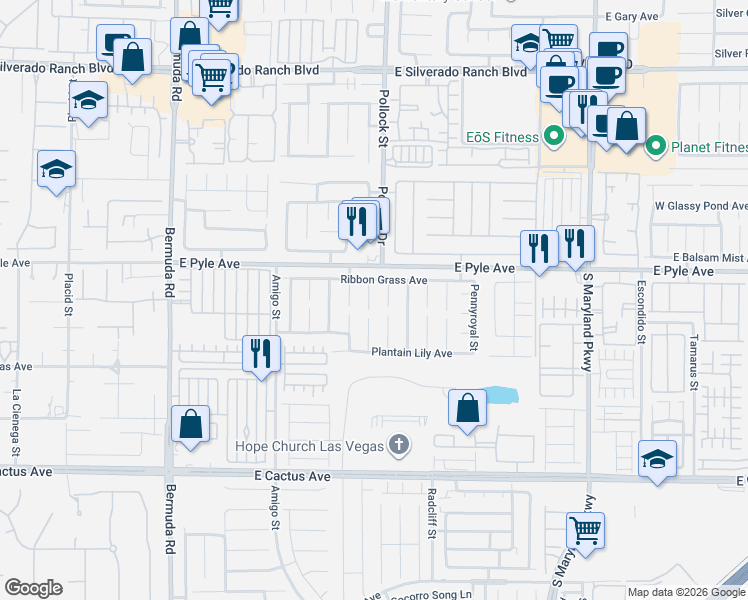 map of restaurants, bars, coffee shops, grocery stores, and more near 788 Ribbon Grass Avenue in Las Vegas