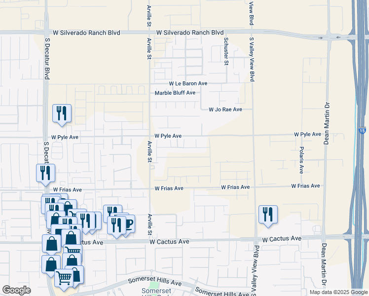 map of restaurants, bars, coffee shops, grocery stores, and more near 4175 West Pyle Avenue in Las Vegas