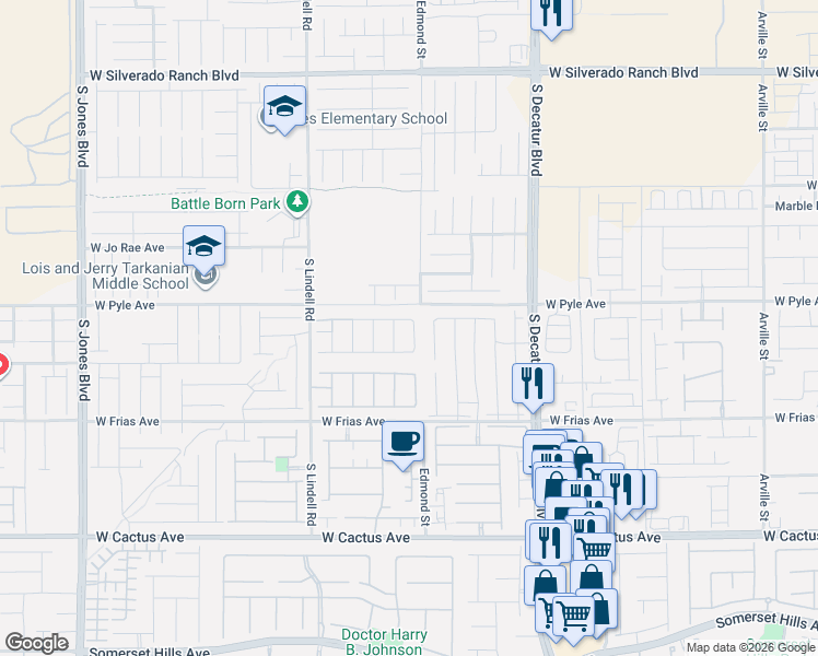 map of restaurants, bars, coffee shops, grocery stores, and more near 5179 Bonnie Doon Lane in Las Vegas