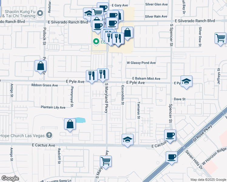 map of restaurants, bars, coffee shops, grocery stores, and more near 10000 South Maryland Parkway in Las Vegas
