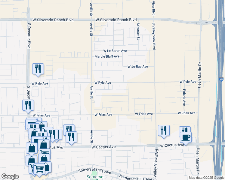 map of restaurants, bars, coffee shops, grocery stores, and more near 4175 West Pyle Avenue in Las Vegas