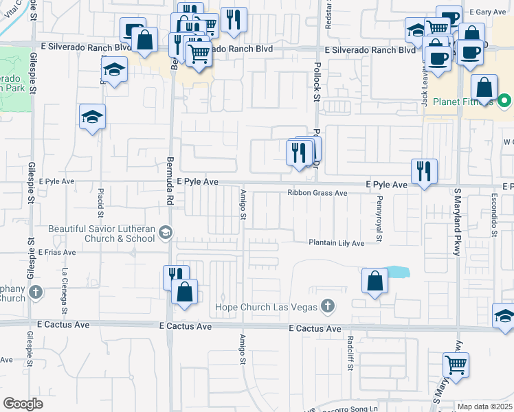 map of restaurants, bars, coffee shops, grocery stores, and more near 10152 Climbing Lily Street in Las Vegas