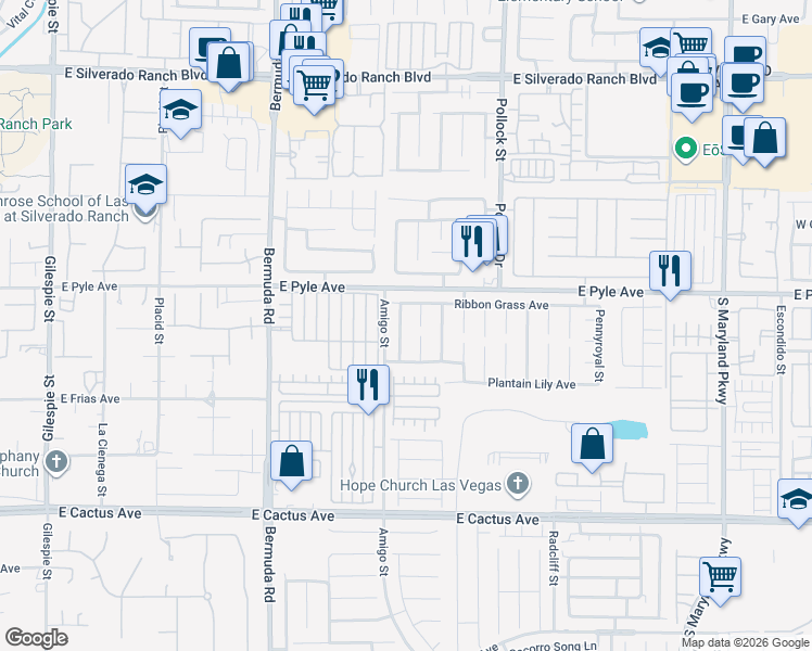 map of restaurants, bars, coffee shops, grocery stores, and more near 10152 Climbing Lily Street in Las Vegas
