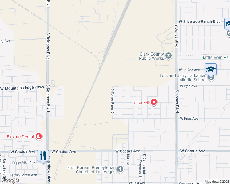map of restaurants, bars, coffee shops, grocery stores, and more near 6490 Moss Bluff Court in Las Vegas